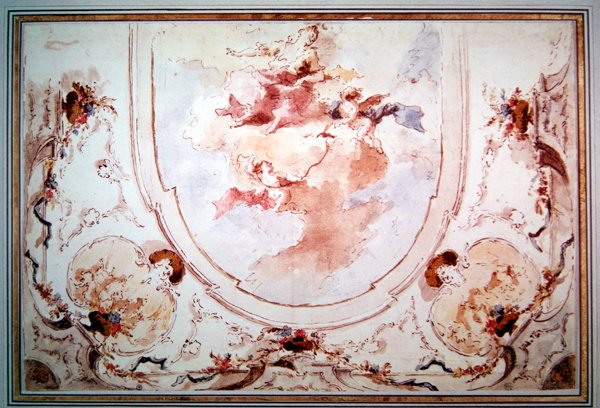 Baggrundsprojekt (pen & blæk & wc på papir) af Francesco attr. to Guardi