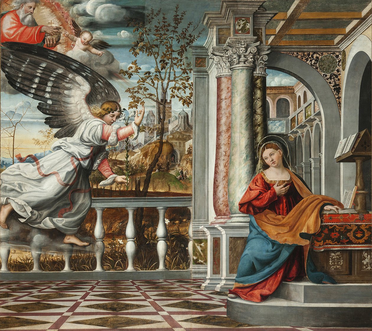 Bebudelsen af ​​Francesco da Milano (aktiv 1502-1548). Fresco,, Serravalle-katedralen, Vittorio Veneto af Francesco da Milano