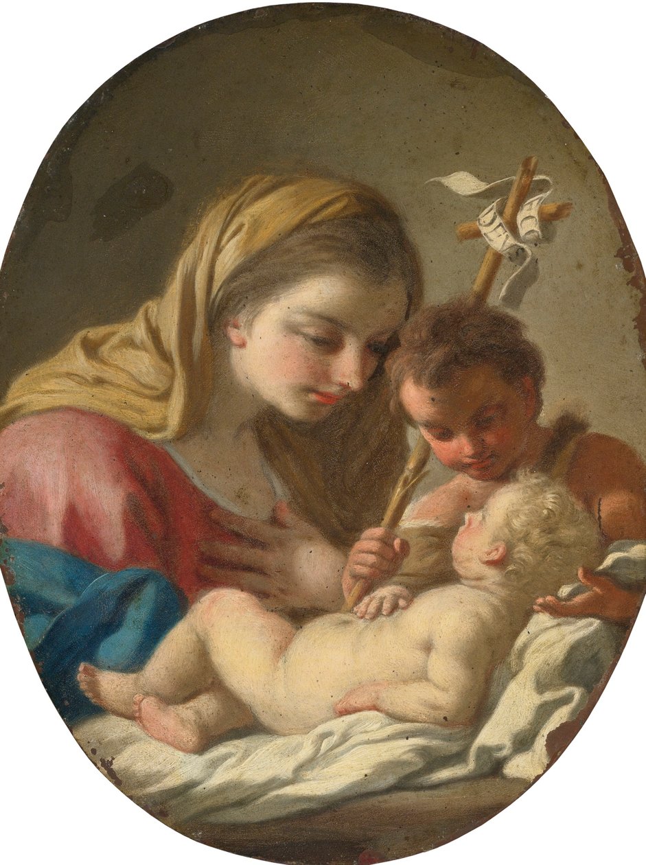 Francesco de Mura Madonna og barnet med spædbarnet Johannes Døberen af Francesco de Mura