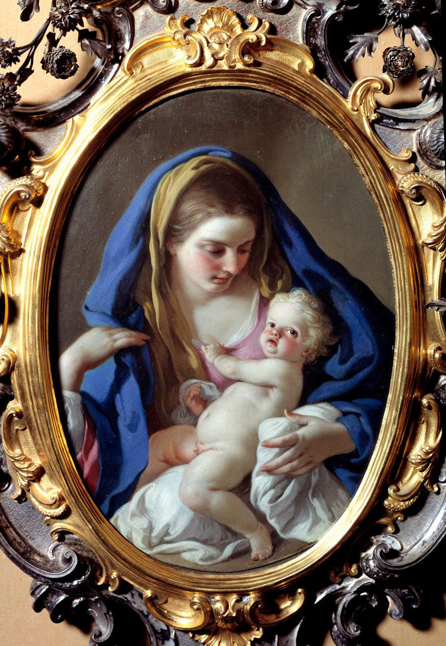 Jomfruen og barnets maleri af Francesco de Mura (1696-1782). Det kongelige palads i Madrid fra det 18. århundrede af Francesco de Mura