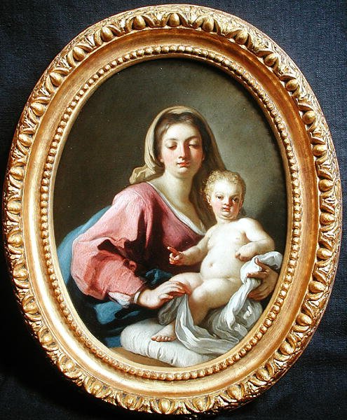 Jomfru og barn (olie på kobber) af Francesco de Mura