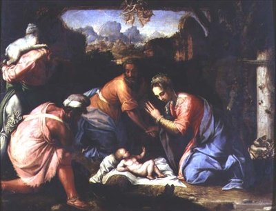 Tilbedelse af hyrderne, ca. 1525 (panel) af Francesco de Rossi Salviati Cecchino