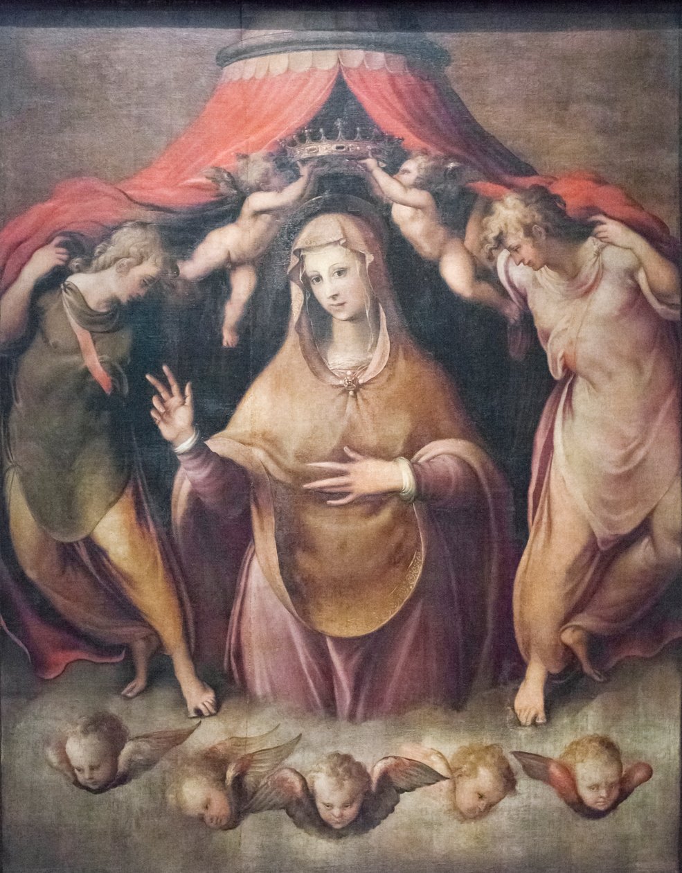 Jomfruens kroning (olie på lærred) af Francesco de Rossi Salviati Cecchino