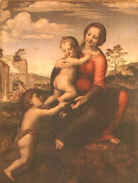 Madonna fra Brønden eller Madonna og Barn med den unge St. Johannes Døberen, ca. 1503-09 (tempera på panel) af Francesco di Cristofano Franciabigio