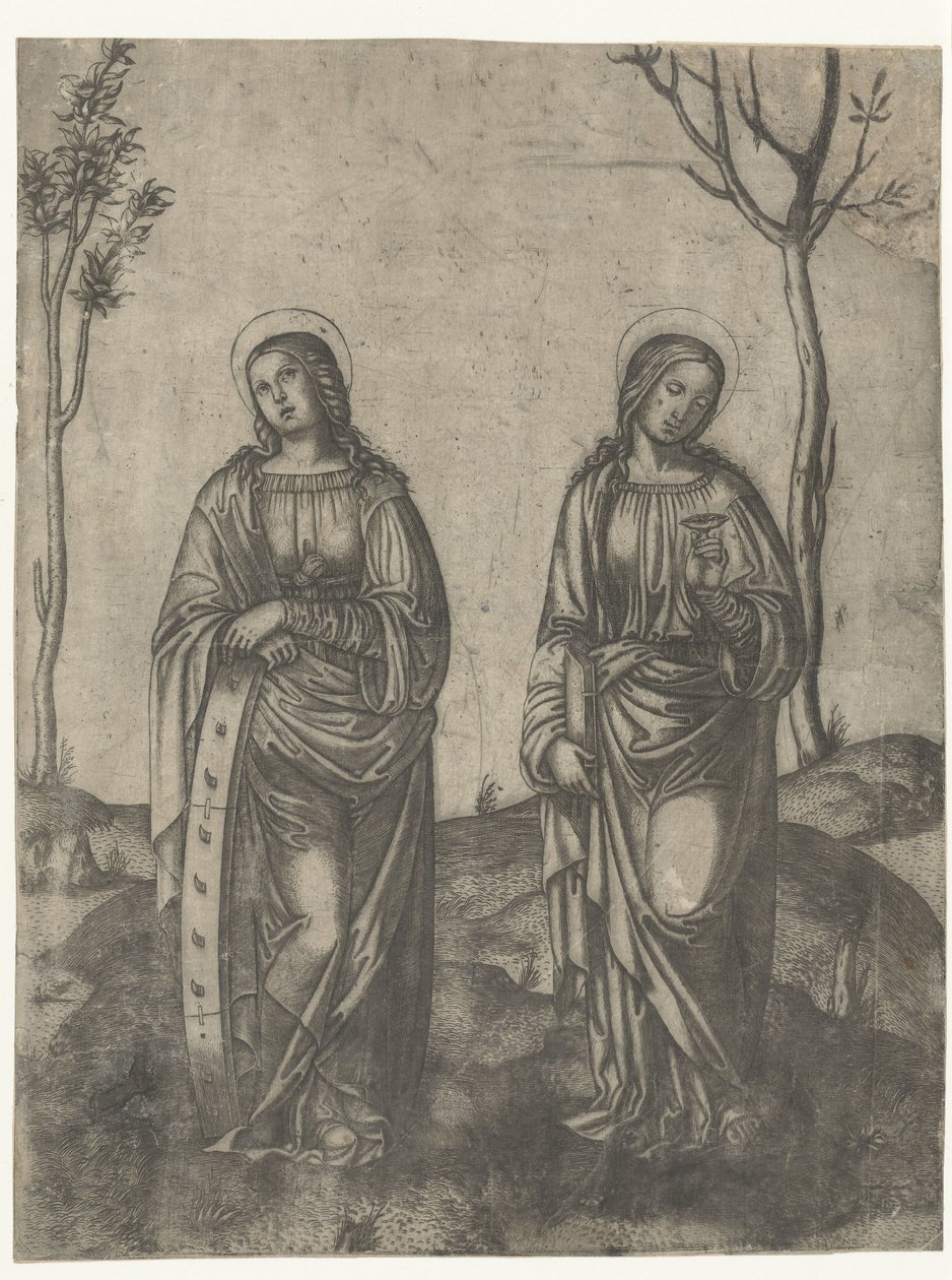 Saints Catherine med et knækket hjul og Lucia med øjne på et fad af Francesco di Francia (attributed to)
