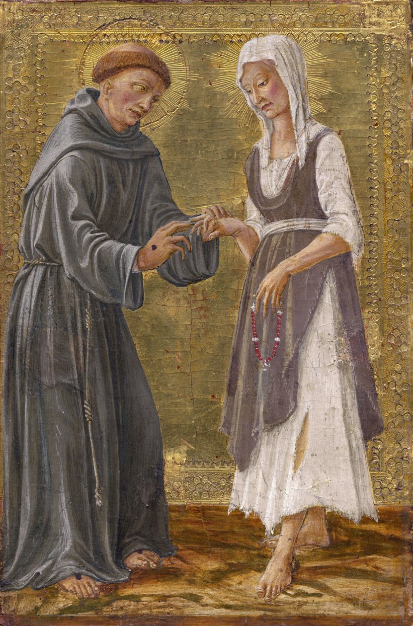 Den hellige udveksling mellem Saint Francis og Lady Poverty par Francesco di Giorgio Martini (1439-1501). Tempera på panelet af Francesco di Giorgio Martini