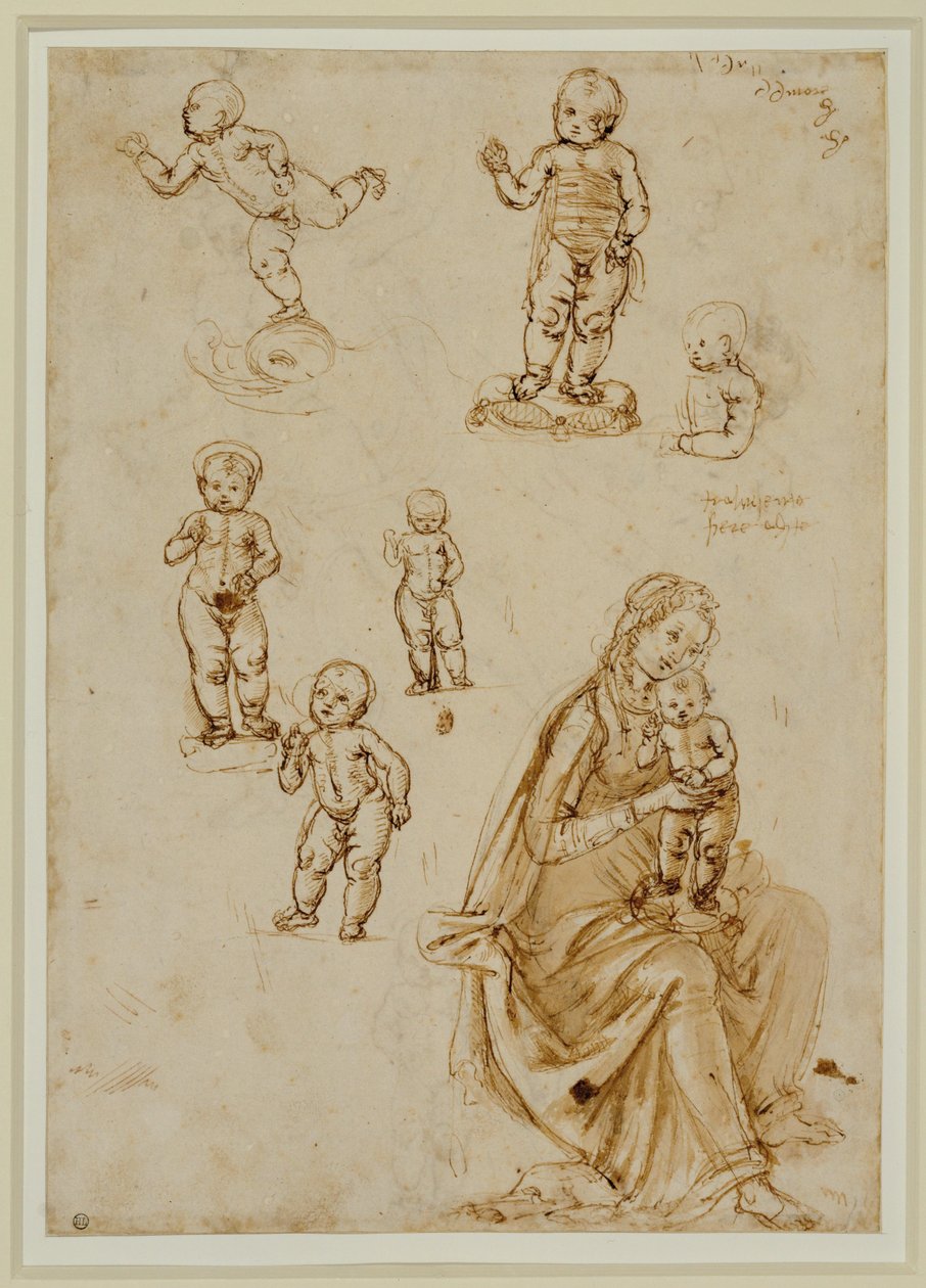 Seks børn; Jomfruen og barnet ... af Francesco di Simone (attr. to)