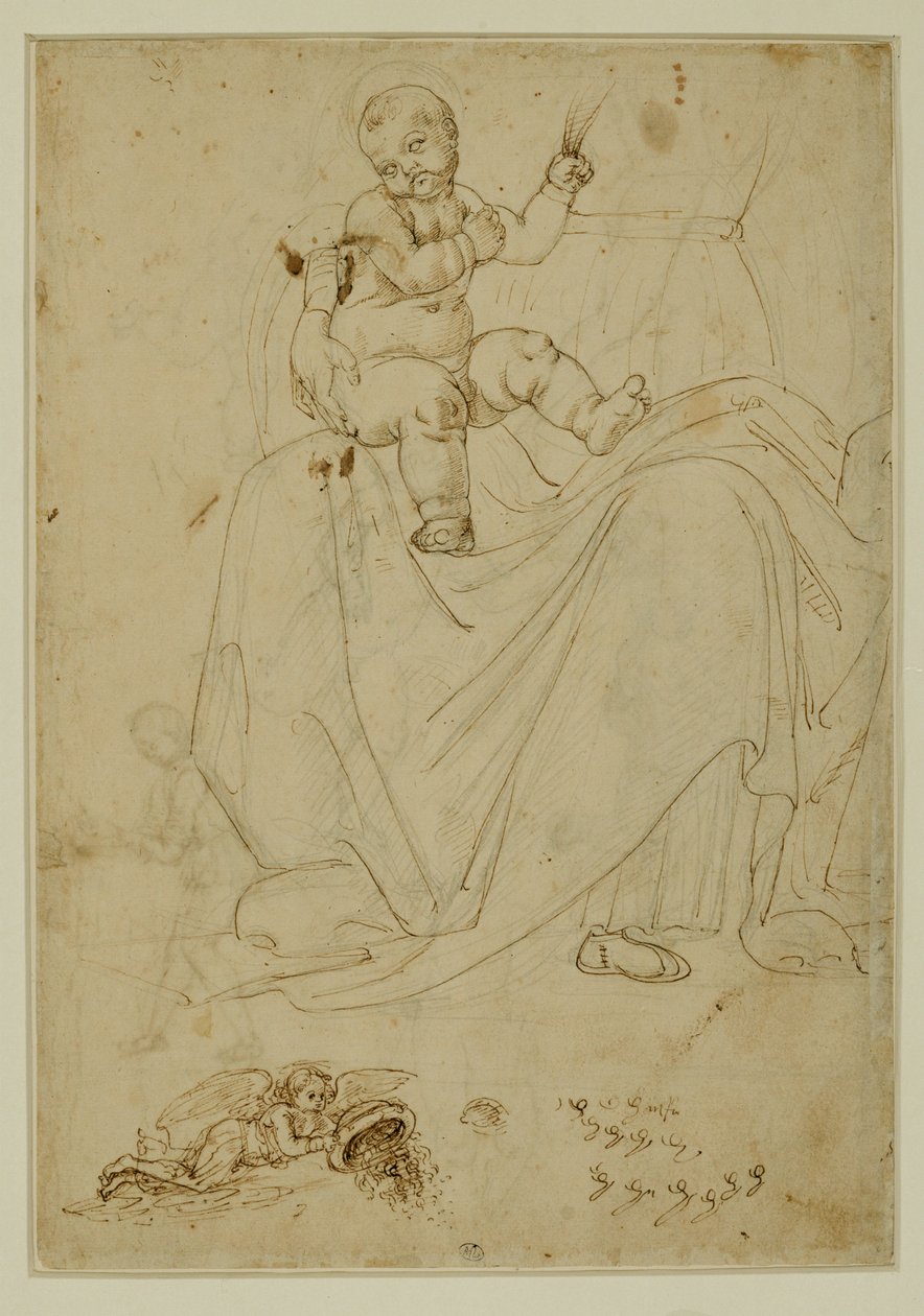Jesusbarnet på jomfruens knæ ... af Francesco di Simone (attr. to)