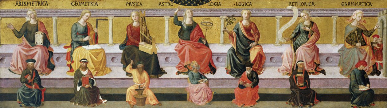 ""de syv liberale kunster"" (aritmetik, geometri, musik, astrologi, logik, retorik og grammatik) Maleri af Francesco di Stefano Pesellino (1422-1457) omkring 1450 Birmingham Museum of Art, Birmingham, Alabama USA ©DeAgostini/Leemage af Francesco di Stefano Pesellino