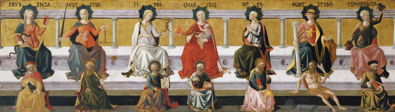 ""de syv dyder"" (forsigtighed, retfærdighed, tro, næstekærlighed, håb, styrke, temperament) Maleri af Francesco di Stefano Pesellino (1422-1457) omkring 1450 Birmingham Museum of Art, Birmingham, Alabama USA ©DeAgostini/Leemage af Francesco di Stefano Pesellino