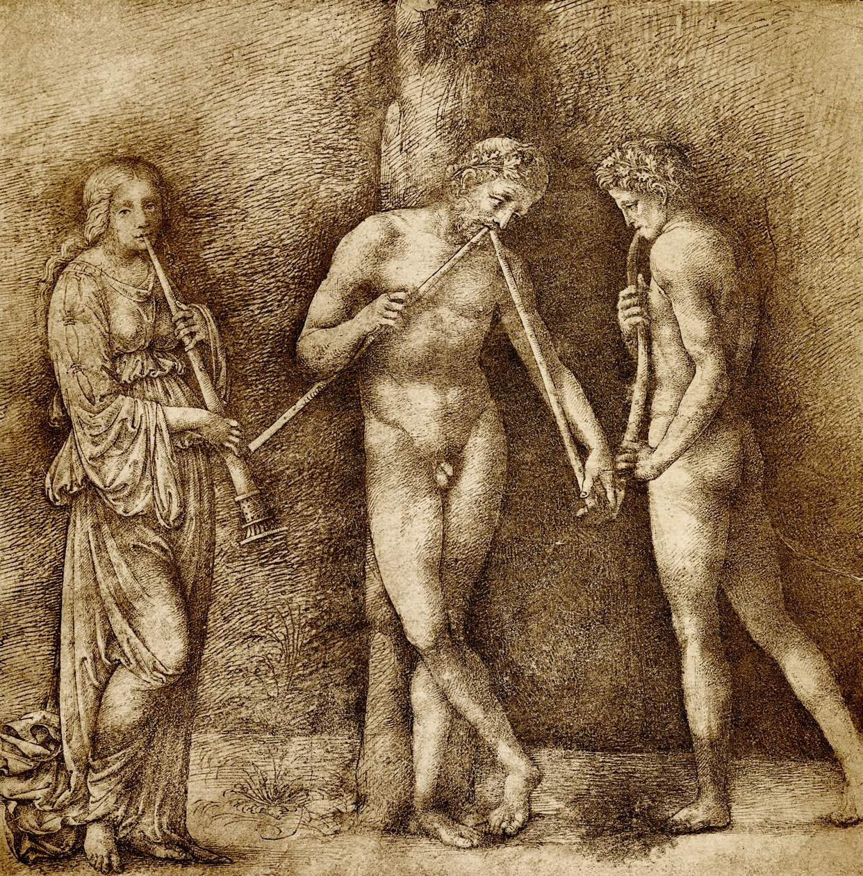 Tre musikalske figurer af Francesco school of Francia