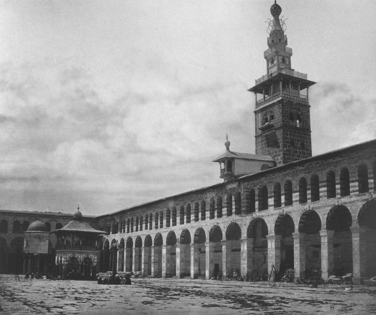 Udvendig udsigt, Umayyad-moskeen, Damaskus, Syrien, 1862 (se også 345702) af Francis Bedford