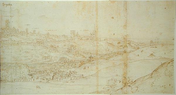 Udsigt over Segovia, 1500-tallet (pen og blæk på papir) af Francis Bicknell after Carpenter