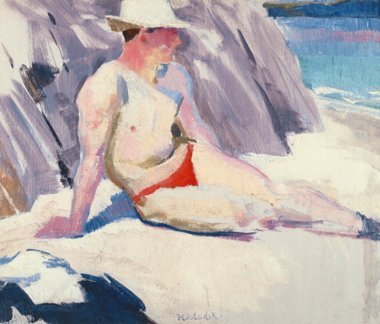 Solbader på stranden, Iona, 1928 af Francis Campbell Boileau Cadell