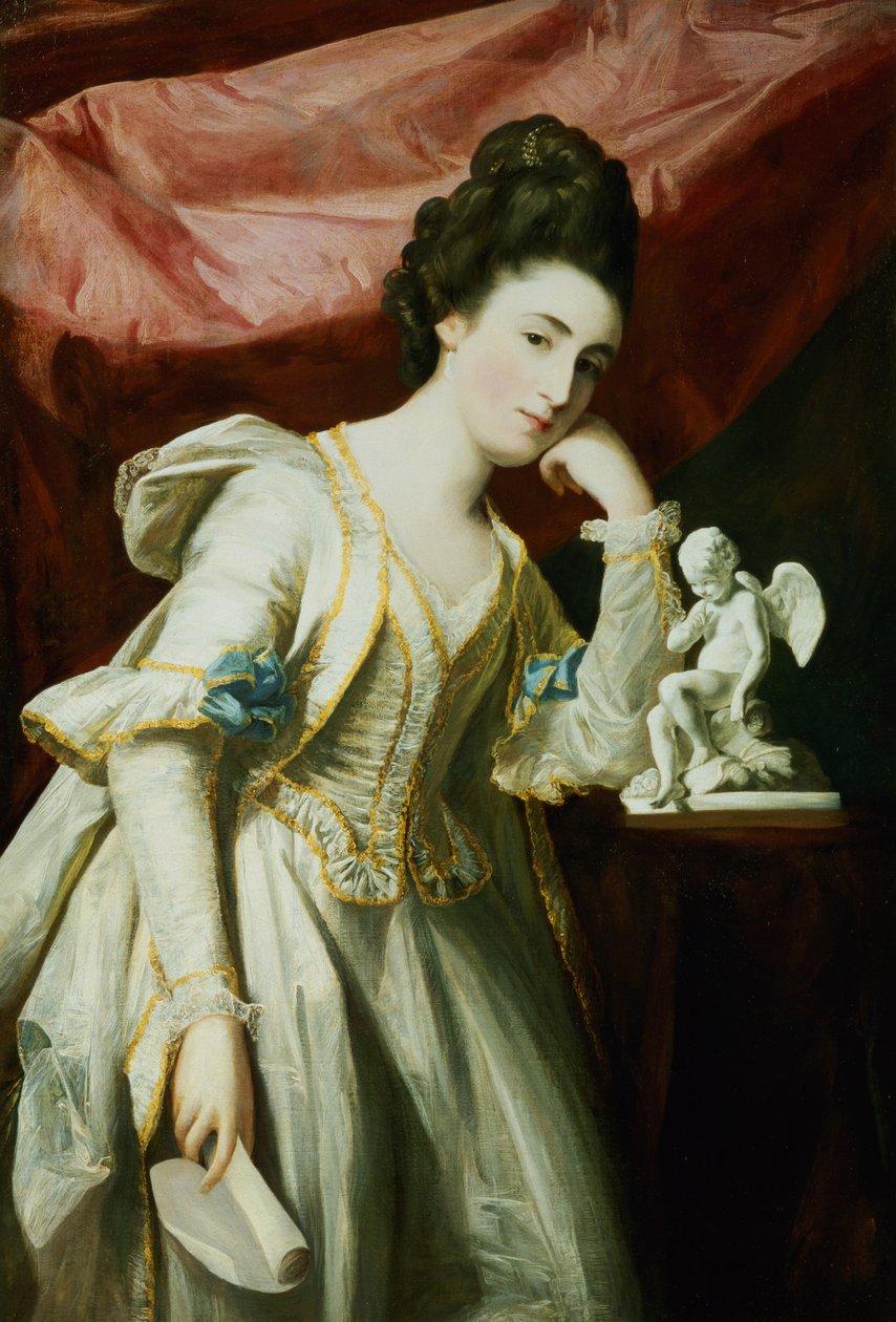 Portræt af en dame med en statuette af Amor af Francis Cotes