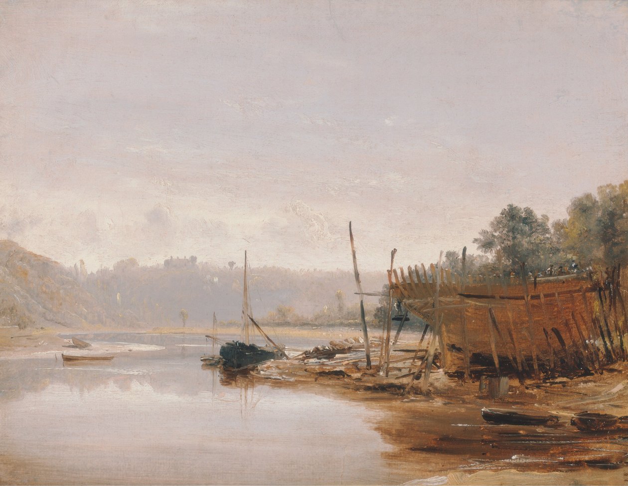 Bådbygning nær Dinan, Bretagne af Francis Danby