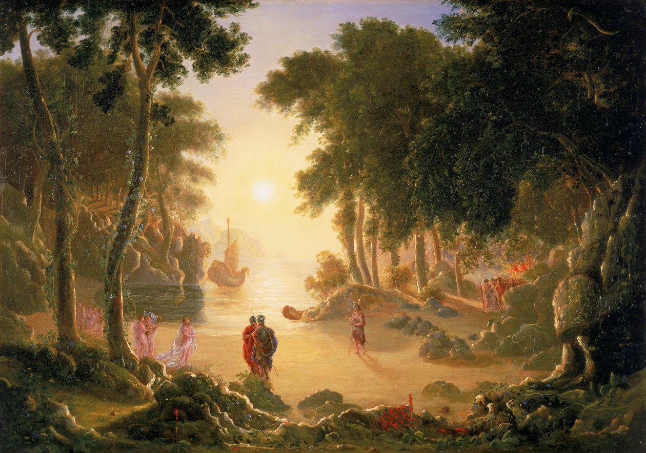 Telemachus, søn af Ulysses, og gudinden Minerva med Calypso af Francis Danby