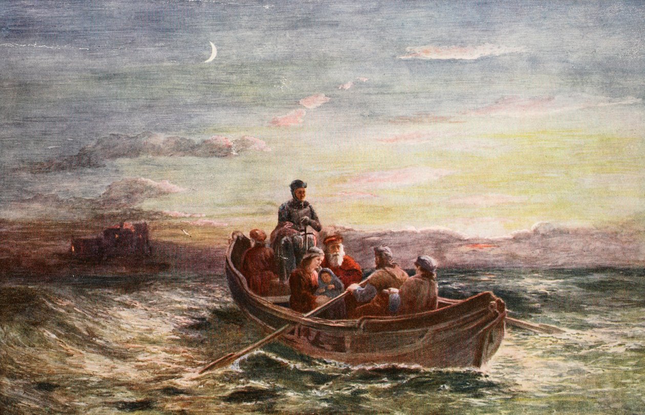 Mary Queen of Scots flugt fra Loch Leven Castle, illustration fra "Hutchinson