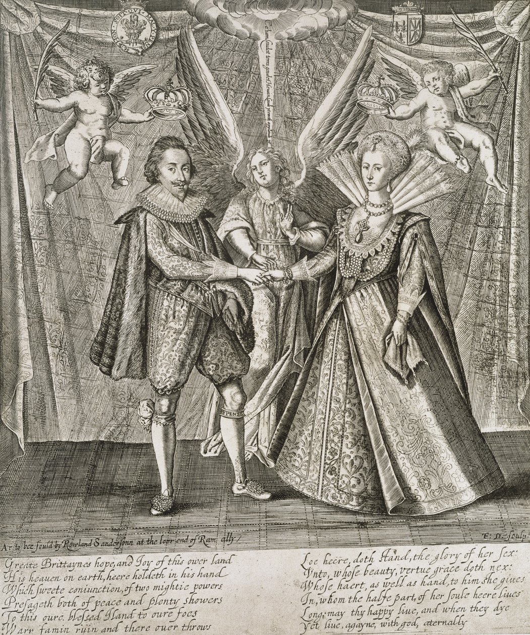 Fejring af brylluppet mellem Jakob VI og I (1566-1625) og Anne af Danmark (1574-1619) indgraveret af kunstneren af Francis Delaram