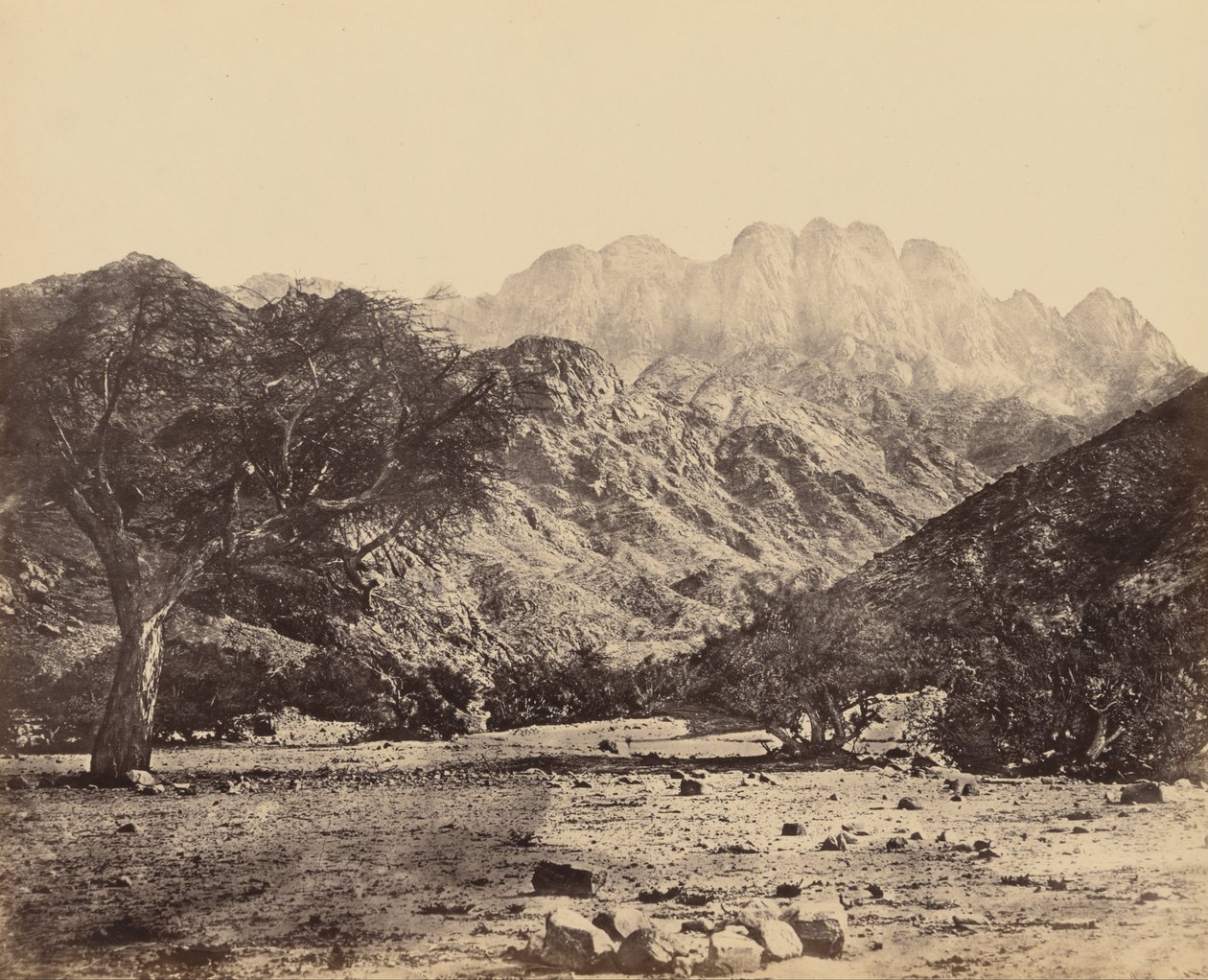 Mount Serbal, fra Wádee Feyrán af Francis Frith