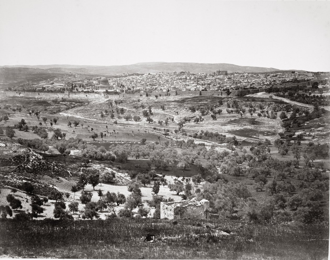 Panoramaudsigt over Jerusalem fra Oliebjerget, trykt i en elefantfolio af tryk udgivet af James Virtue, 1860 (albumin print) af Francis Frith