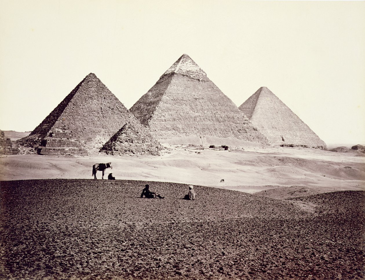 Pyramiderne i El-Geezah, fra sydvest, 1858 af Francis Frith