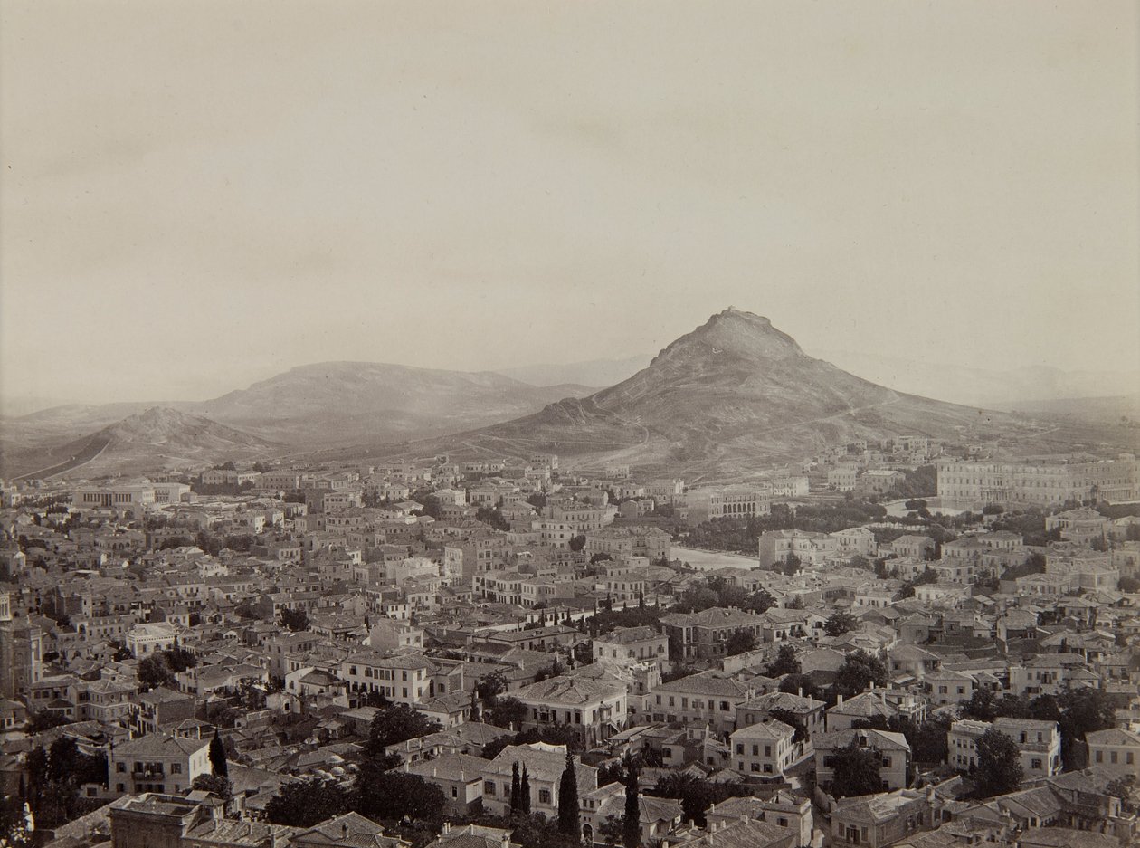 Udsigt over Athen fra Akropolis med Lycabettus -bakken i baggrunden af Francis Frith