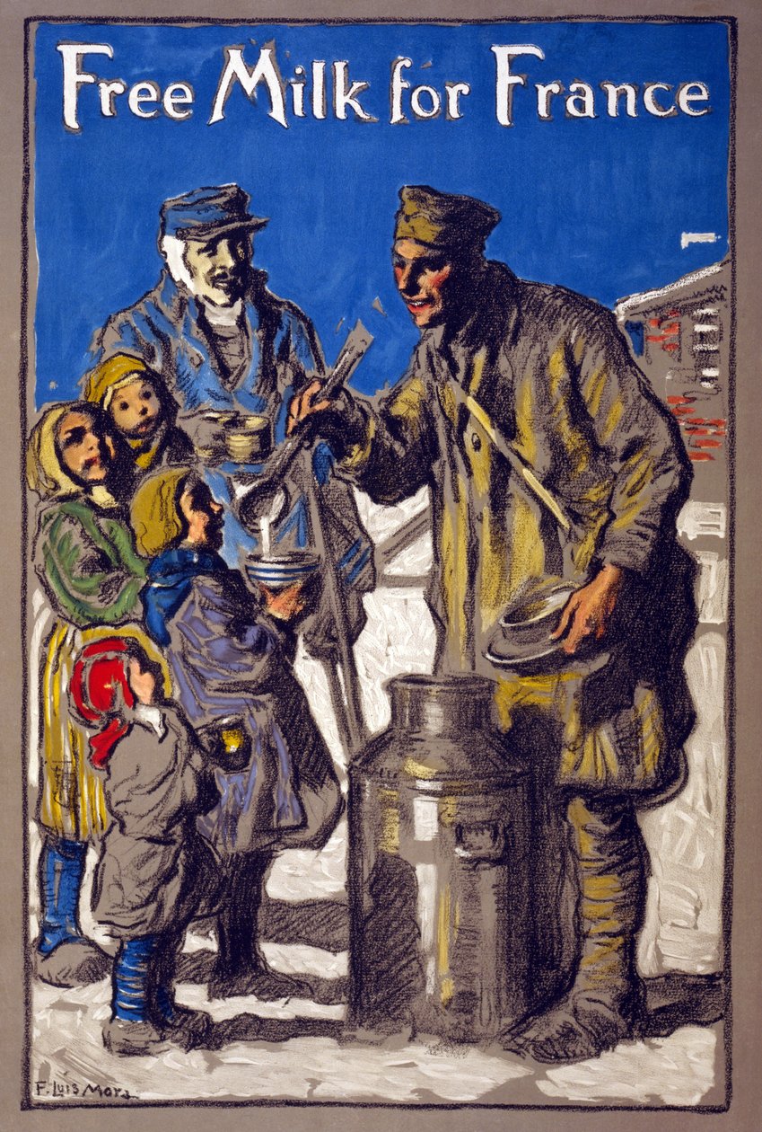 Gratis mælk til Frankrig, 1918 af Francis Luis Mora