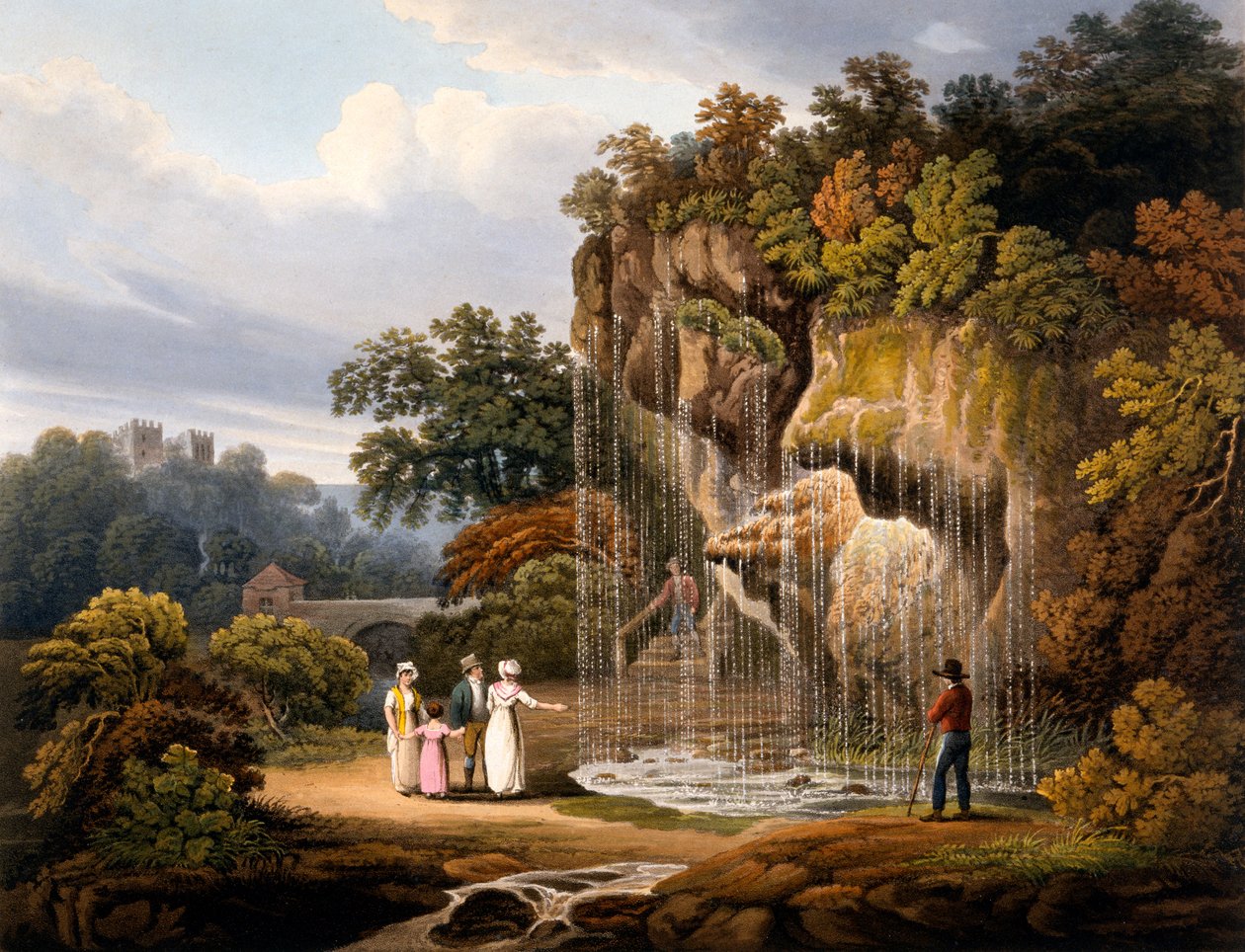 Figurer ved et vandfald, 1825 (håndfarvet akvatint) af Francis Nicholson