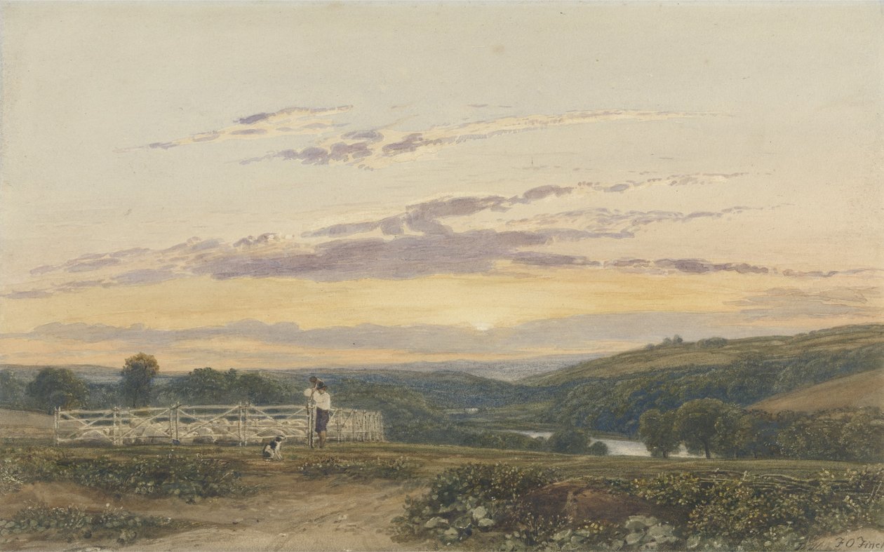Hyrden, aften (wc over grafit på papir) af Francis Oliver Finch