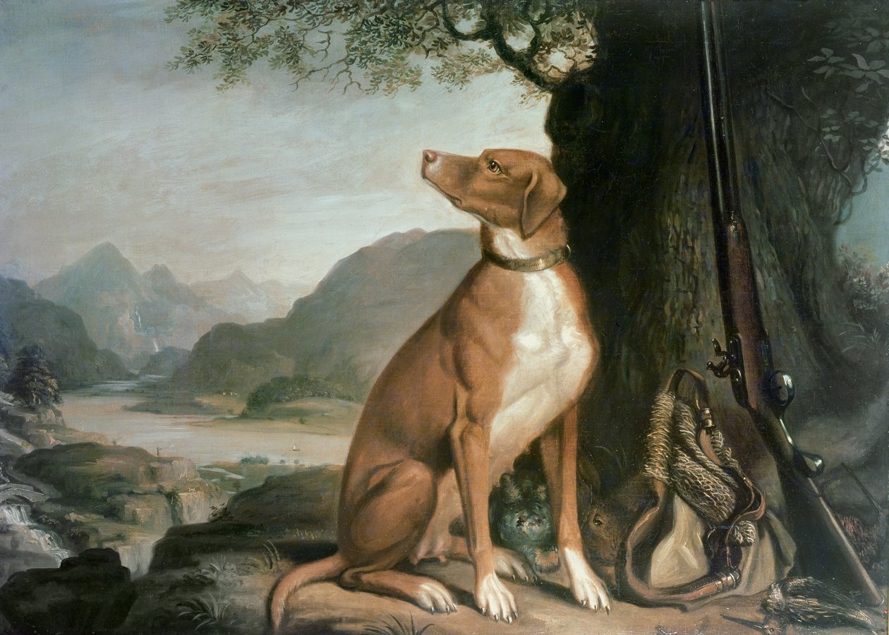 G. M. Johnstons foretrukne pistolhund i et landskab af J. Francis Sartorius