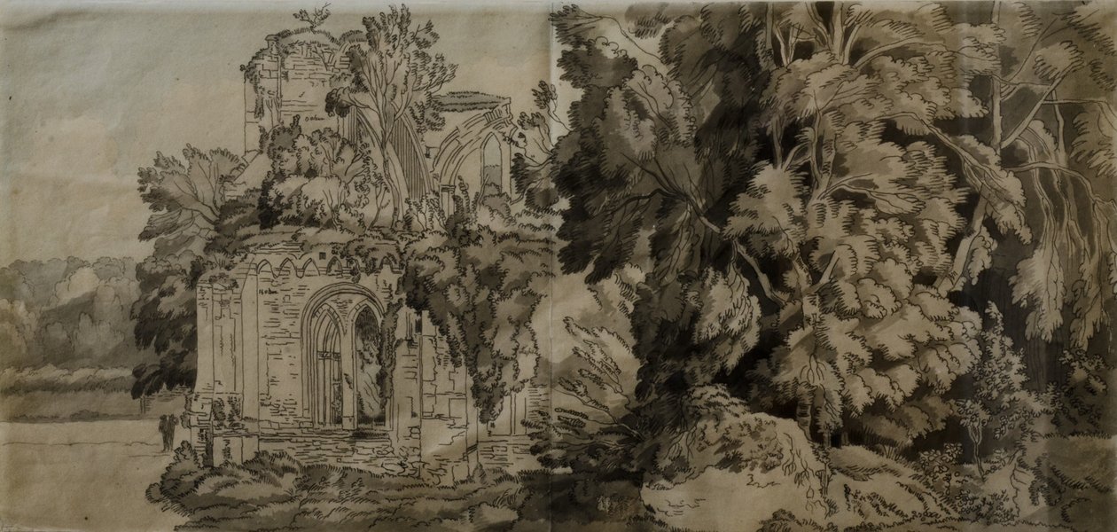 Netley Abbey (pen og blæk med vask på papir) af Francis Towne