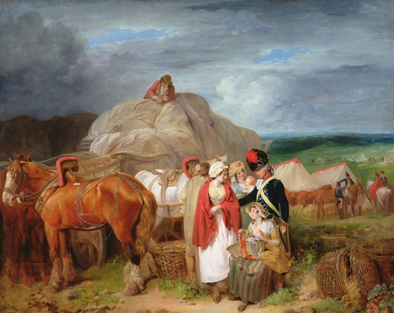 Soldat med landkvinder, der sælger bånd i nærheden af en militærlejr, 1788 af Francis Wheatley