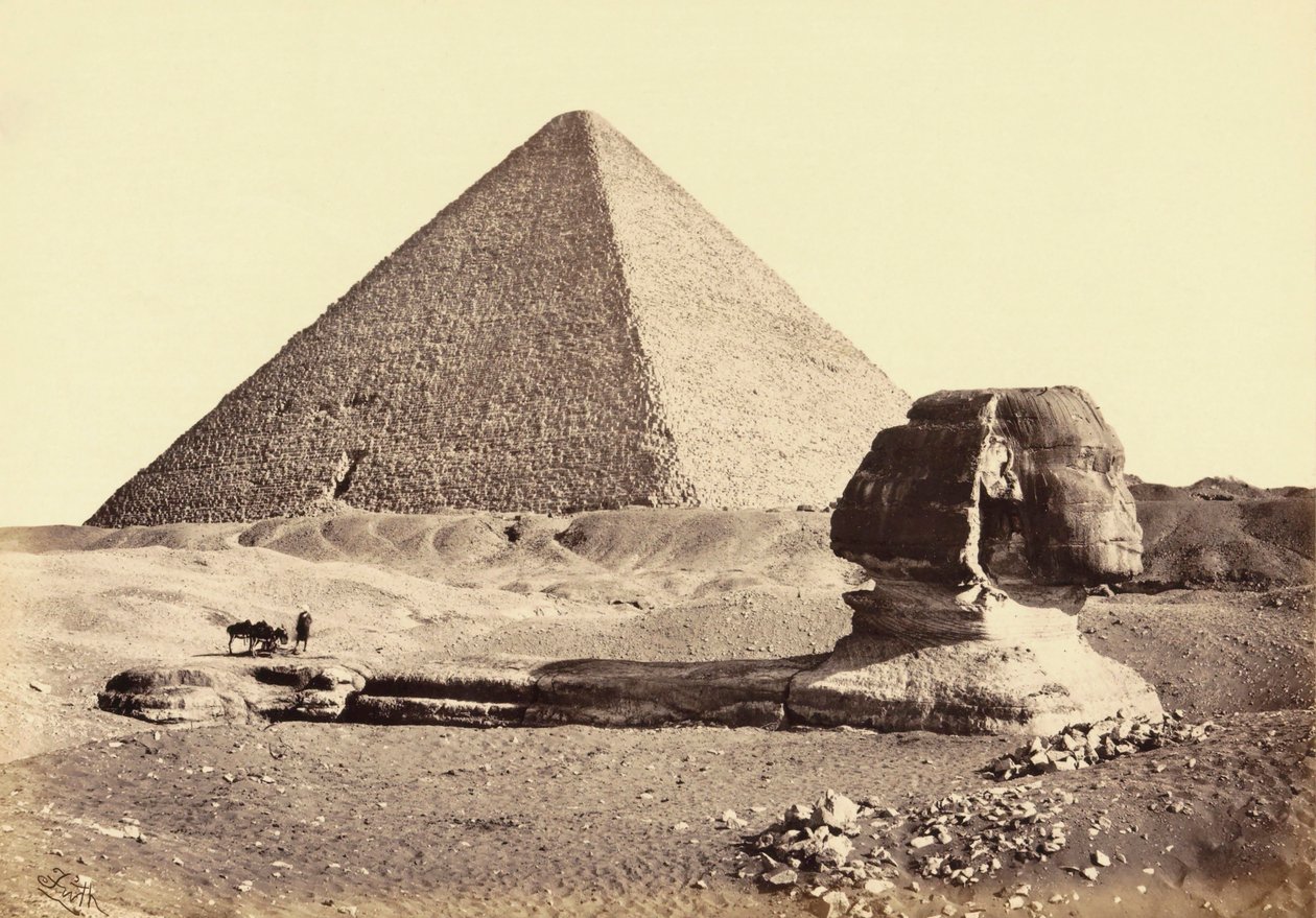 Den store pyramide i Giza og Sfinxen, Egypten. 19. århundrede. af Francis (after) Frith