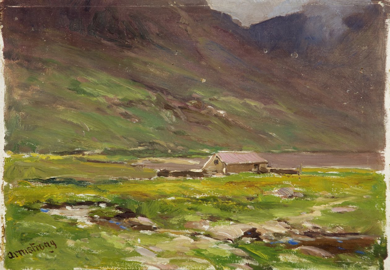 Lake Ogwen (olie på panel) af Francis Abel William Taylor Armstrong