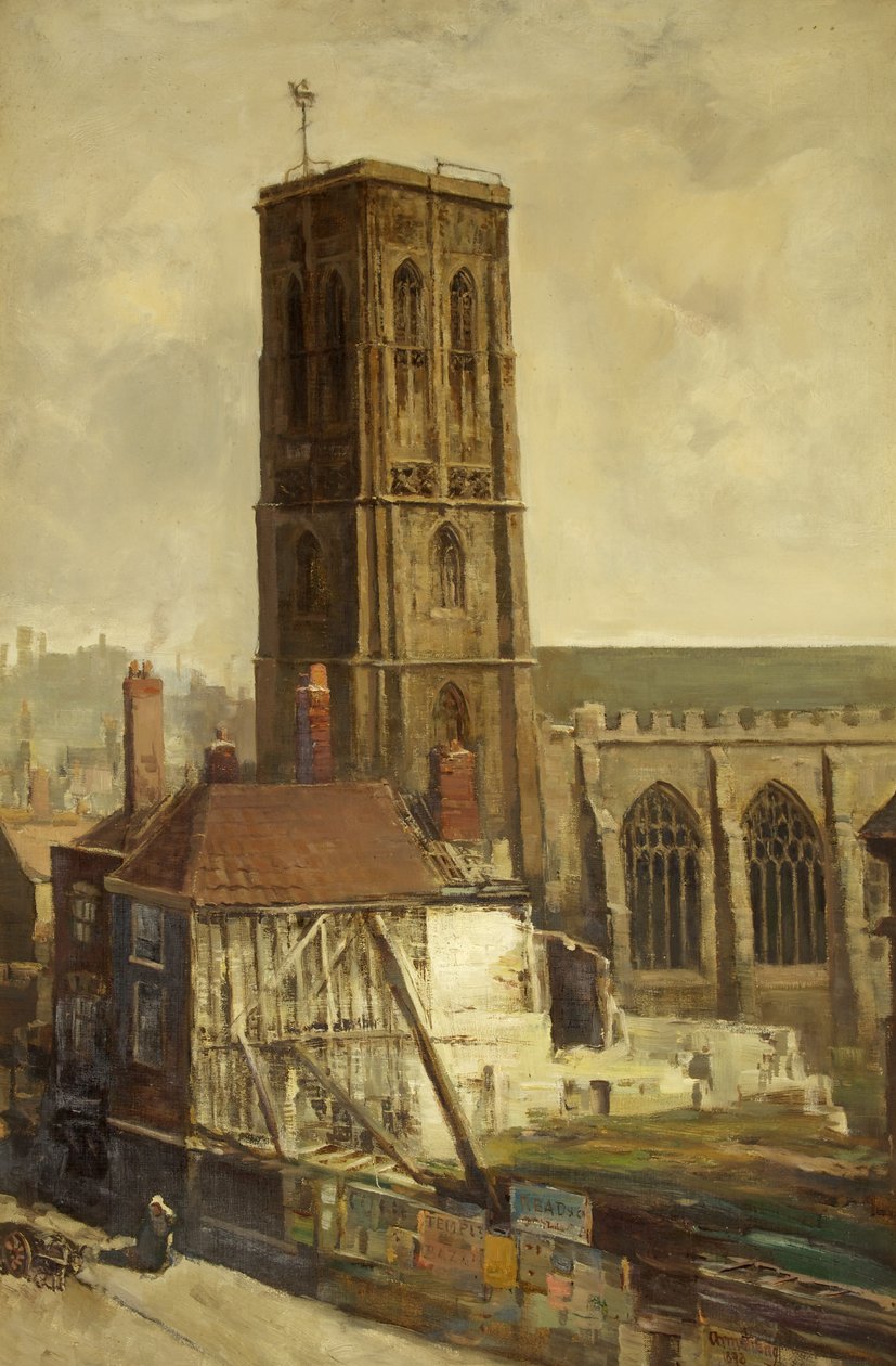 Udsigt over Temple Church (olie på lærred) af Francis Abel William Taylor Armstrong