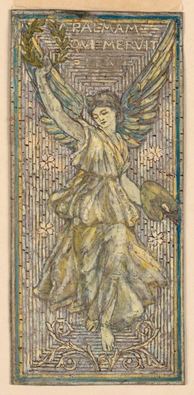 Design til mosaik- eller farvet glasvindue til ære for en maler ("Palmam Qui Meruit Ferat") af Francis Augustus Lathrop