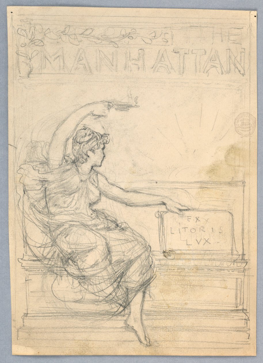 Design til forsiden af Manhattan Illustrated Monthly Magazine af Francis Augustus Lathrop
