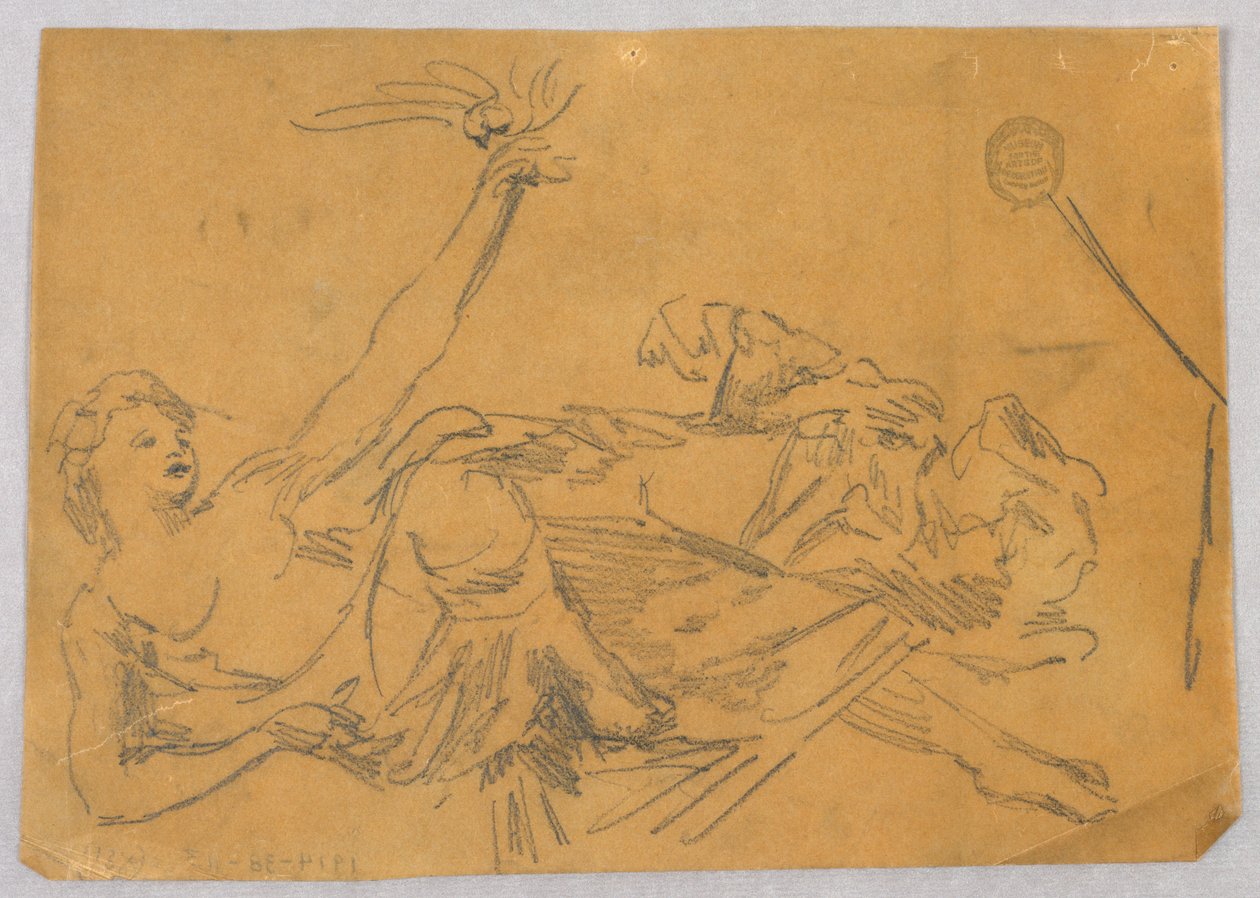 Skitse af kvindefigur med en due af Francis Augustus Lathrop