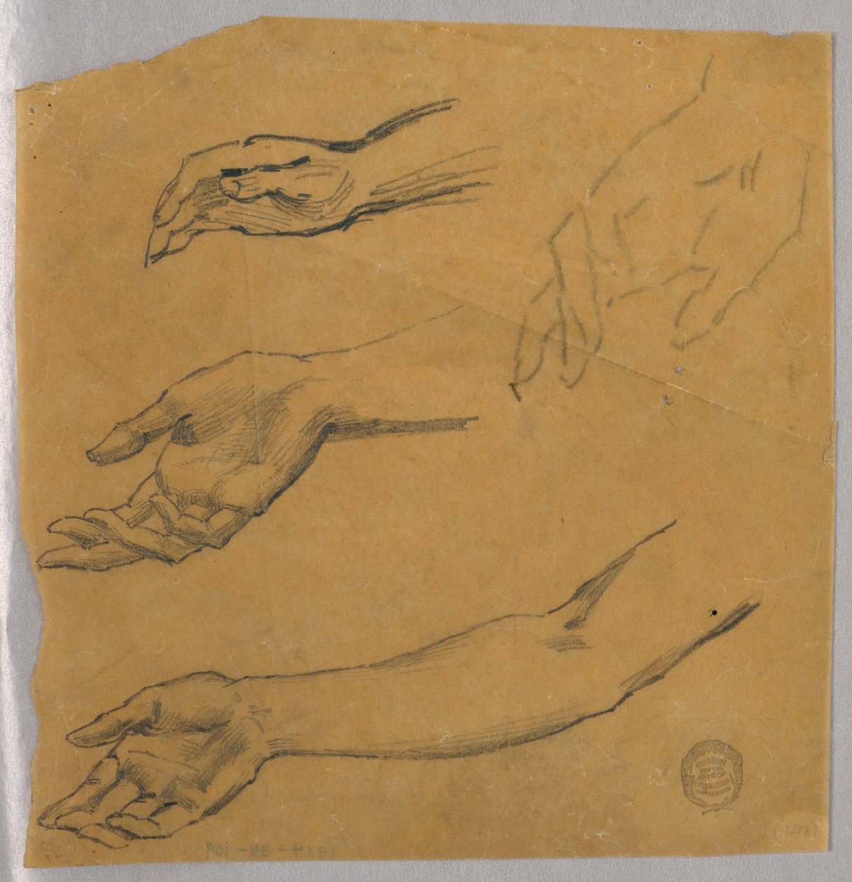 Tre studier af en hånd og arm af Francis Augustus Lathrop