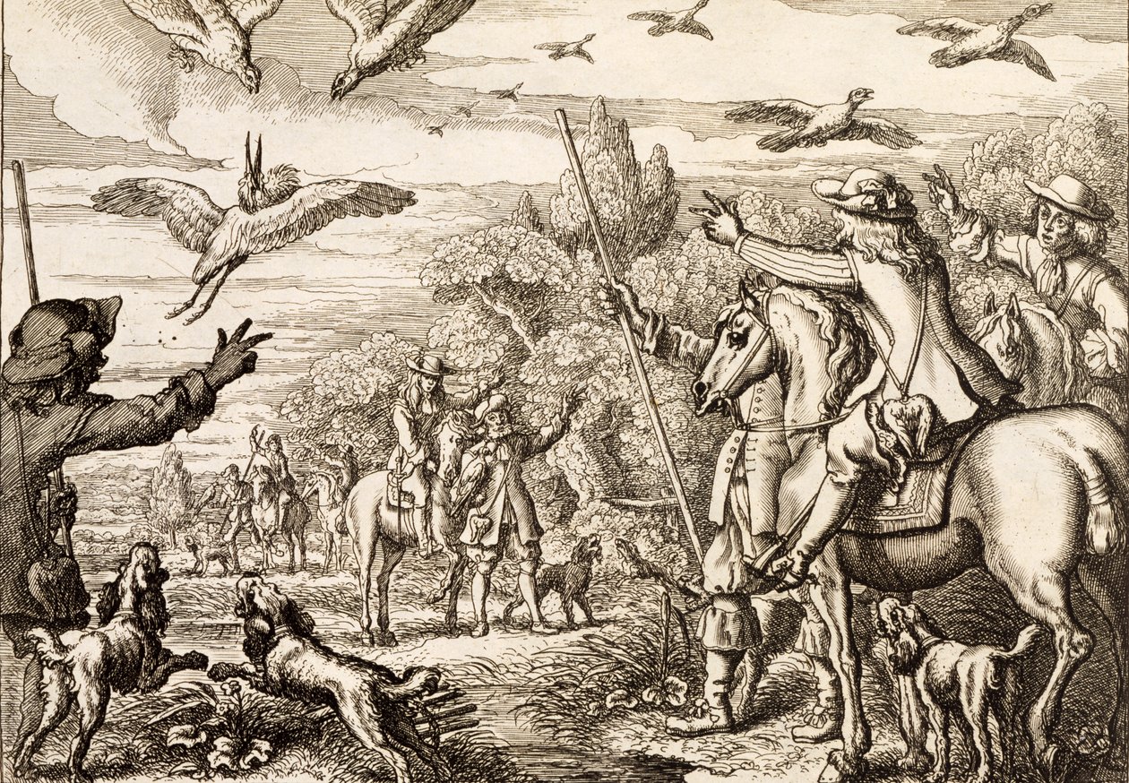 Heron Hawking, graveret af Wenceslaus Hollar, 1671 af Francis Barlow