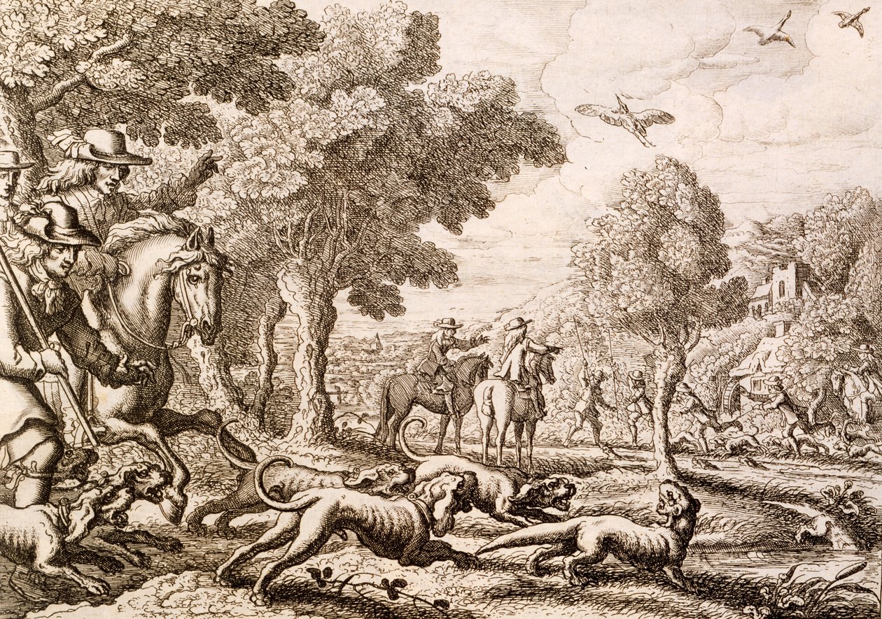 Otterjagt ved en flod, graveret af Wenceslaus Hollar, 1671 af Francis Barlow