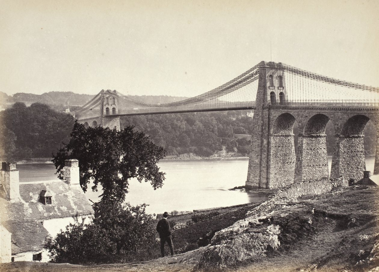 Bangor, hængebro, fra Anglesey (254) af Francis Bedford