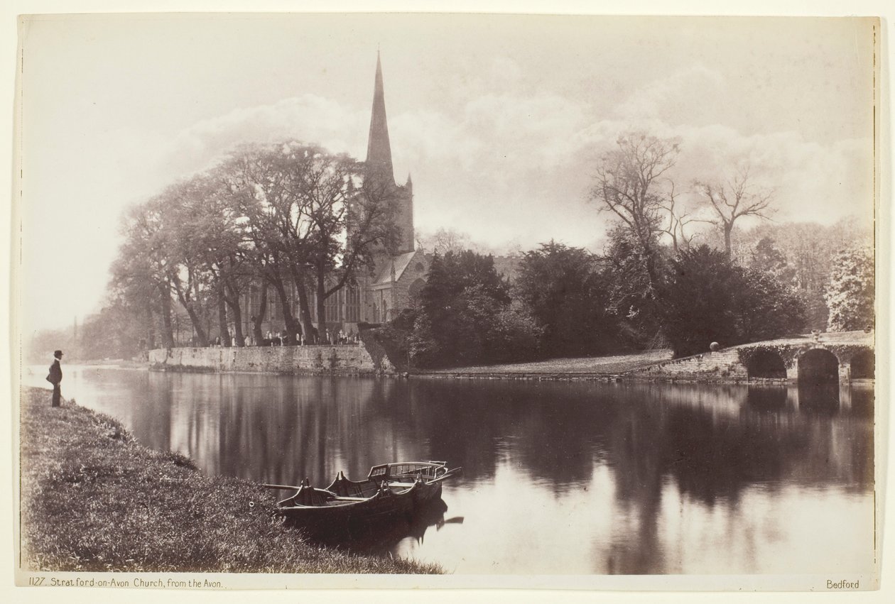 Stratford-on-Avon, kirke fra Avon af Francis Bedford