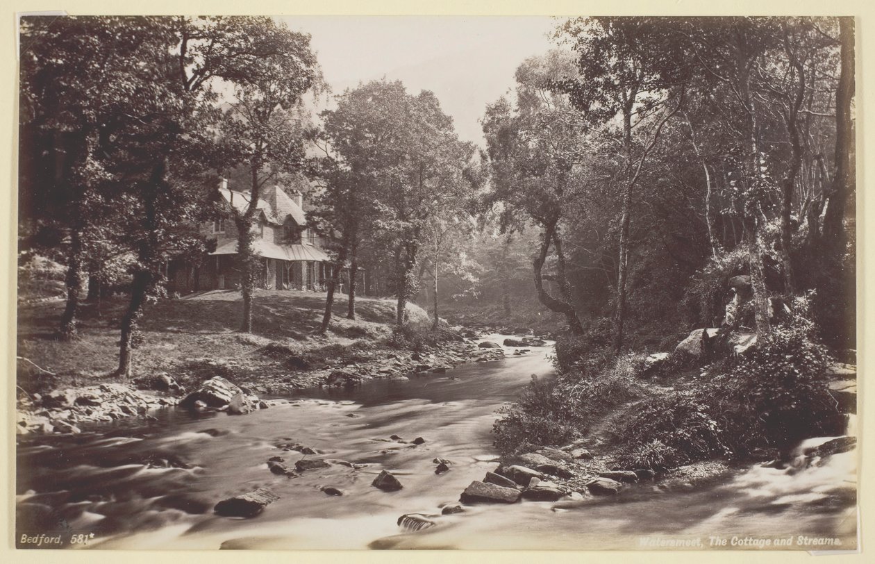 Watersmeet, The Cottage and Streams, 186094. af Francis Bedford