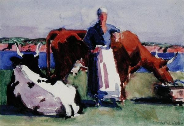 Milkmaid, Iona (akvarel på papir) af Francis Campbell Boileau Cadell