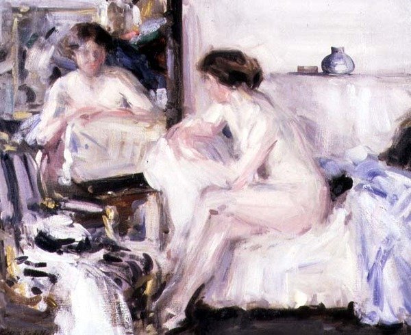 Nøgen siddende på en sofa (olie på lærred) af Francis Campbell Boileau Cadell