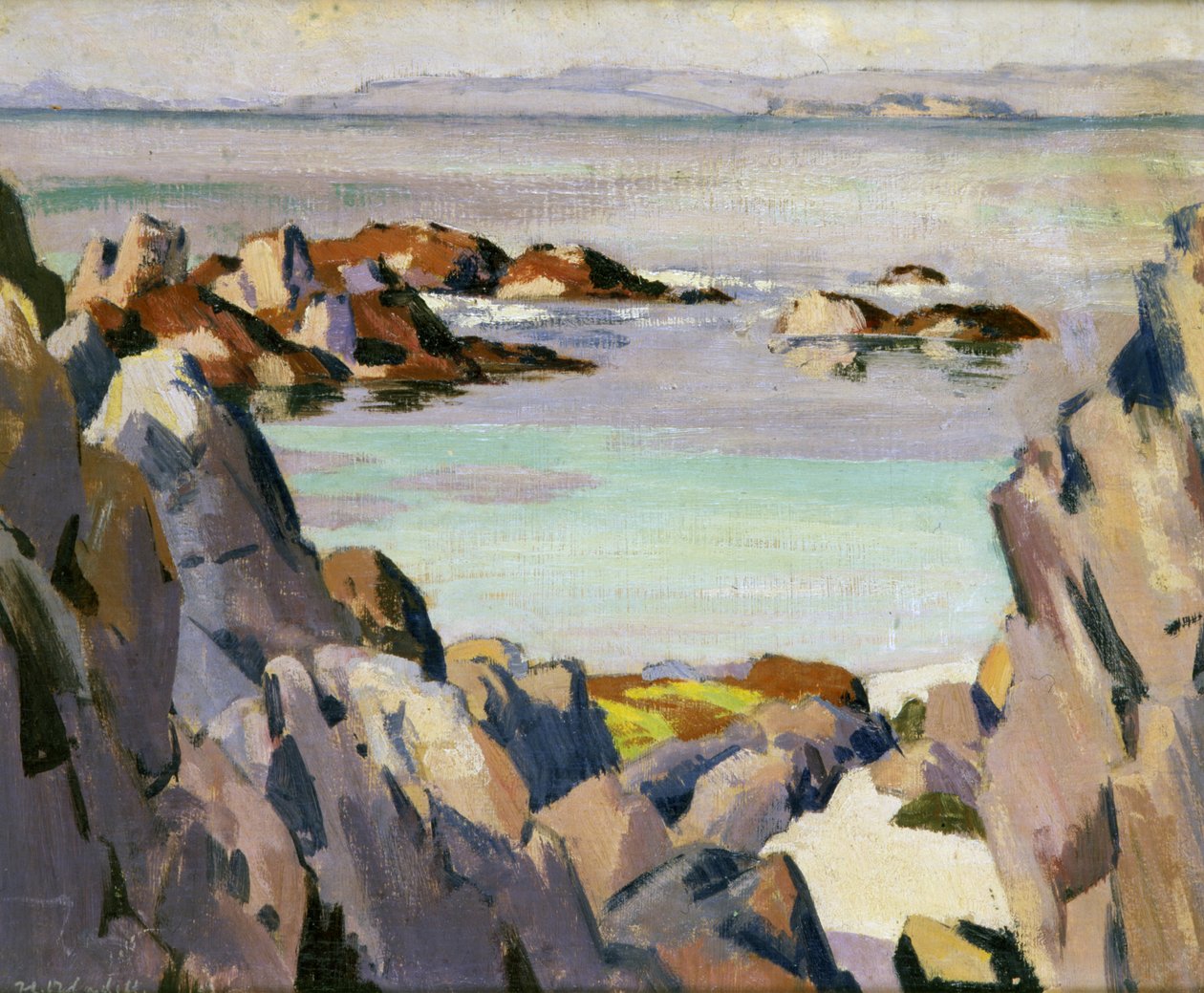 Staffa og Rhum fra Iona (olie på lærred) af Francis Campbell Boileau Cadell