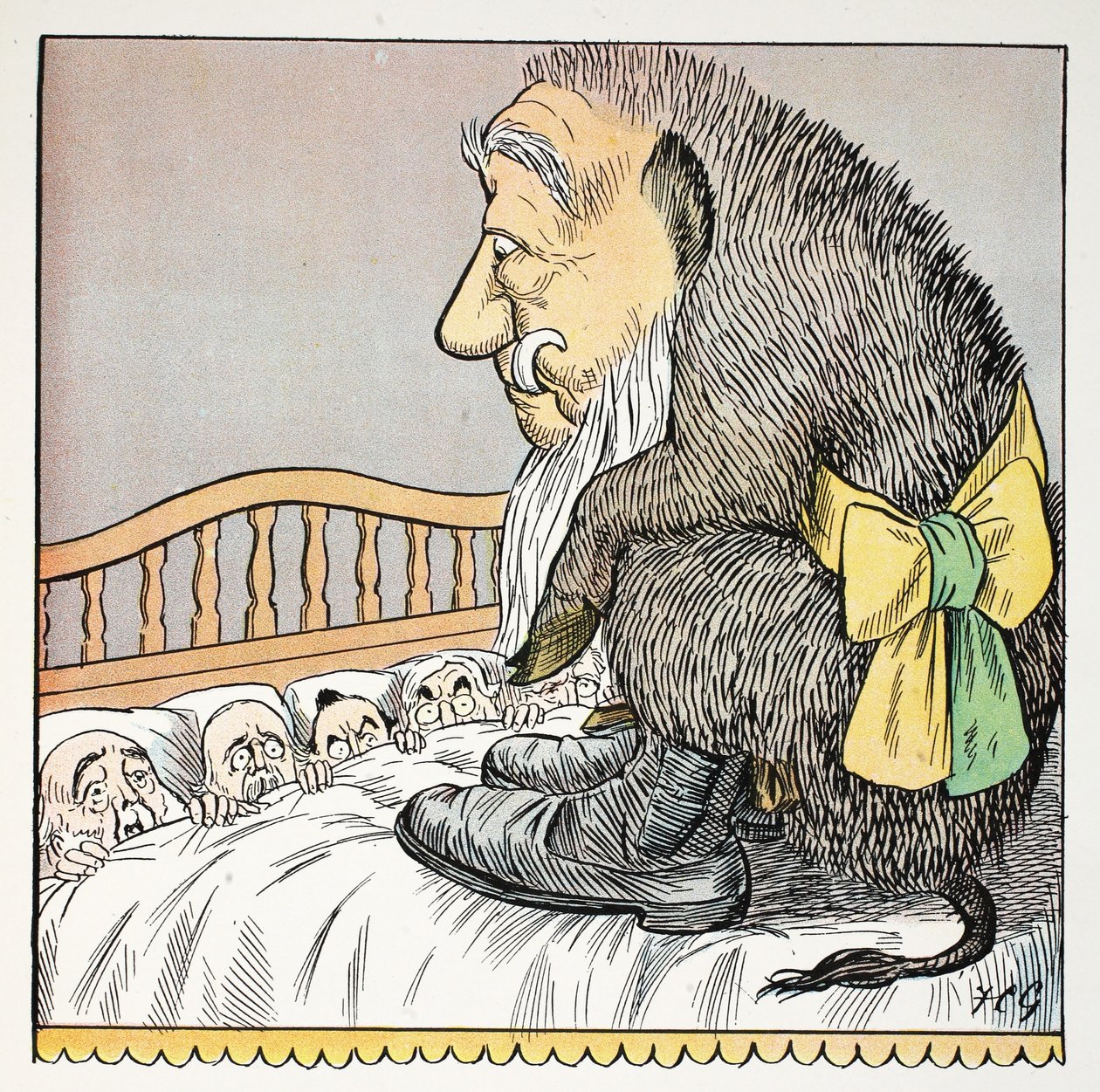 O, illustration fra The Struwwelpeter Alphabet, vers af Harold Begbie (1871–1929) af Francis Carruthers Gould