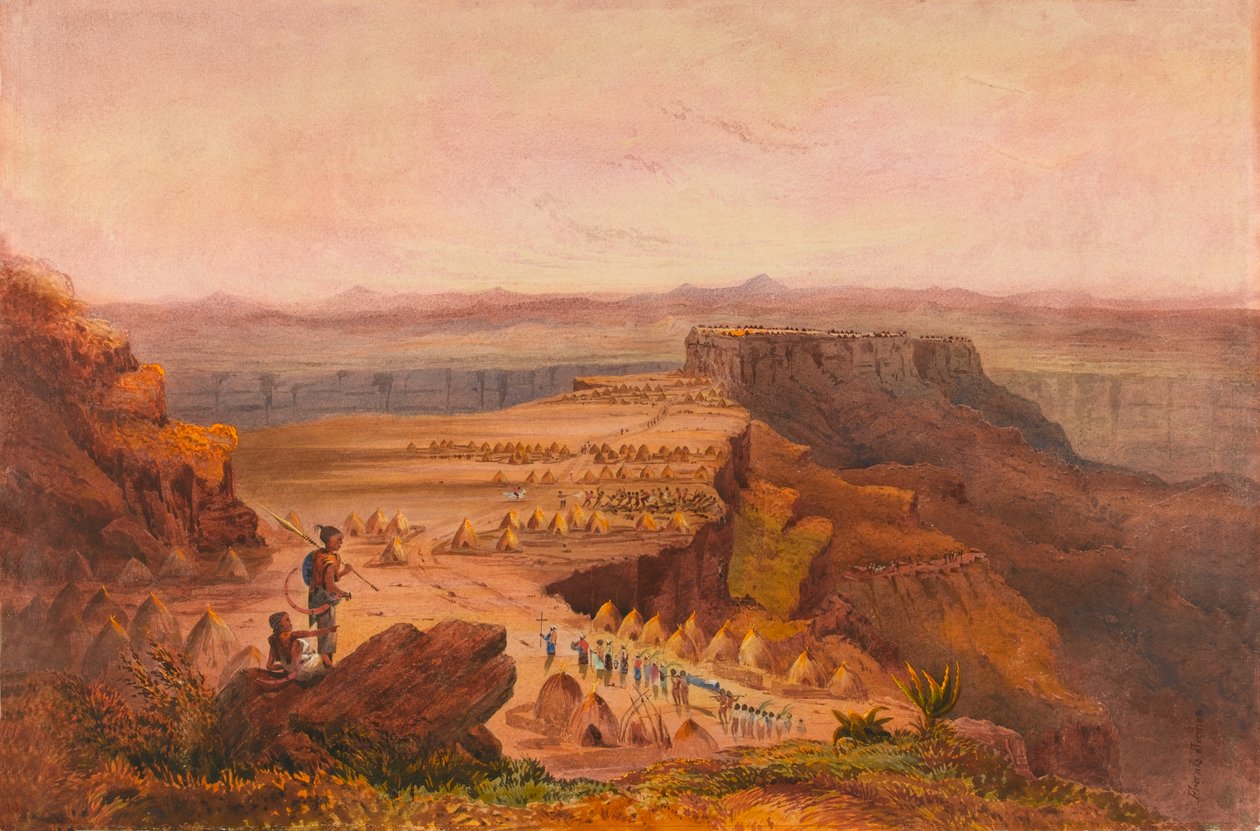 Magdala, udsigt fra Selassie, med udsigt over kong Theodors hærs lejr på plateauet Salamji, Abessinien af Francis Cornelius James